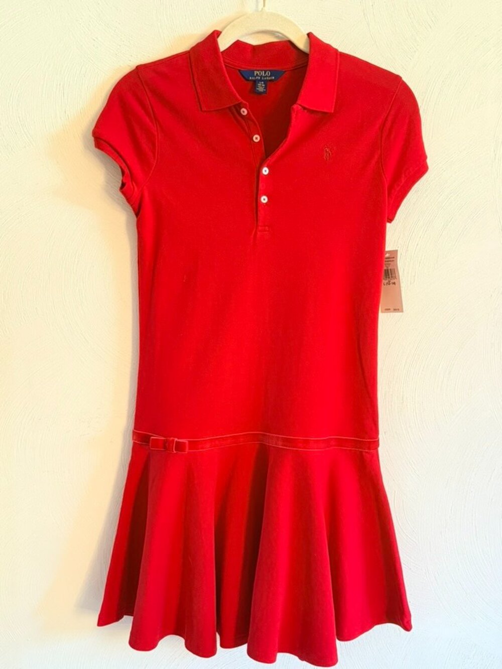 NWT Polo Ralph Lauren Girls L 12-14 Red Polo Drop Waist Dress